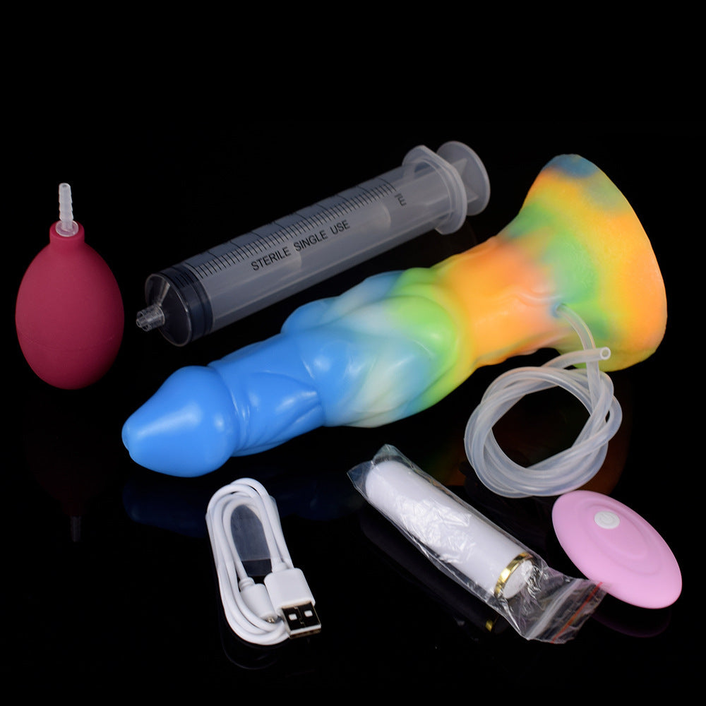 MV-X4558B Triple Function Squirting Luminous Silicone Dildo