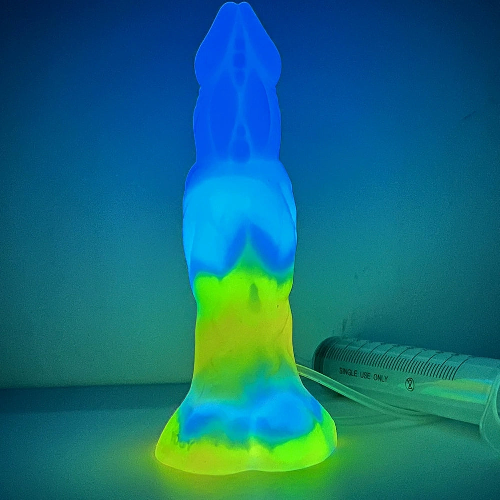 MV-X4558B Triple Function Squirting Luminous Silicone Dildo