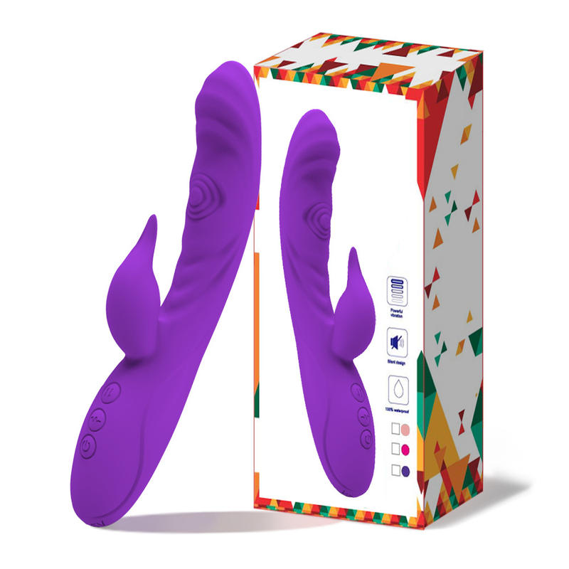 Female 3 in 1 Rabbit Silicone Vibrator Double Tap G-pot Vibrator