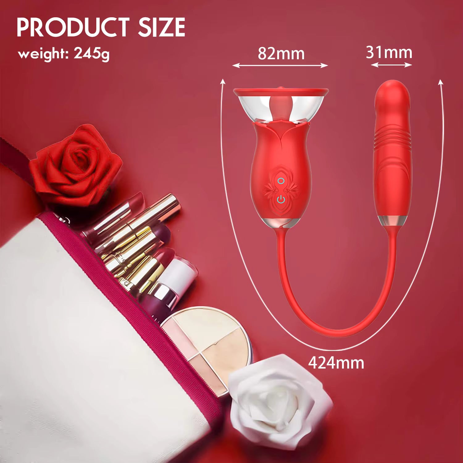 2 in 1 Silicone Red Rose Sucking Vibrator Sex Toy