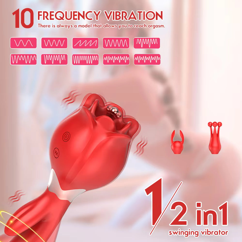 Adult Women Red Rose Shaped Sex Toy Pink Flower Vibrator