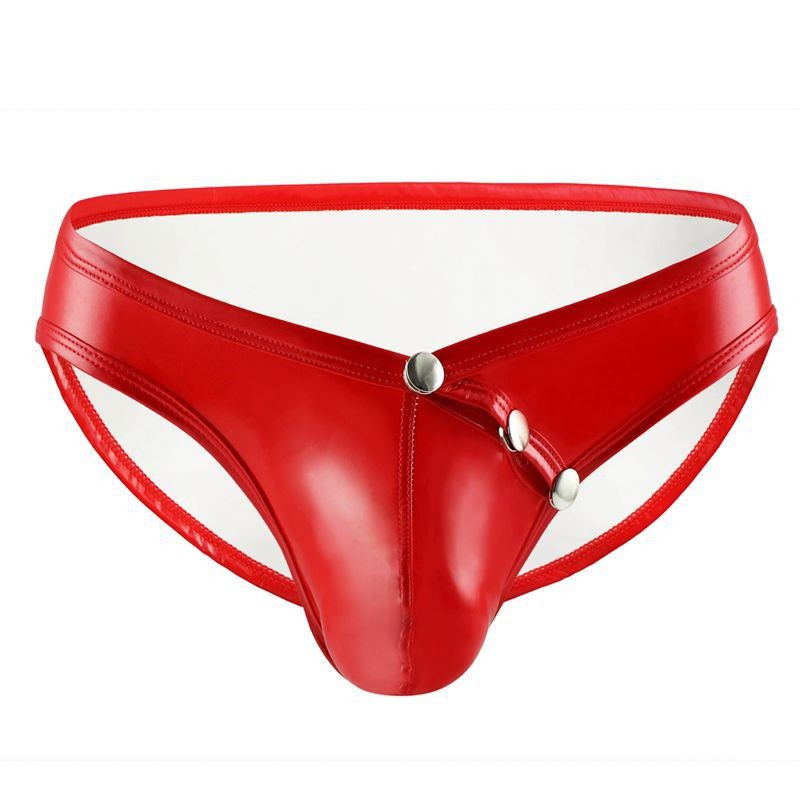 Hot Low Waist Patent Leather Easy Opened Male Panty
