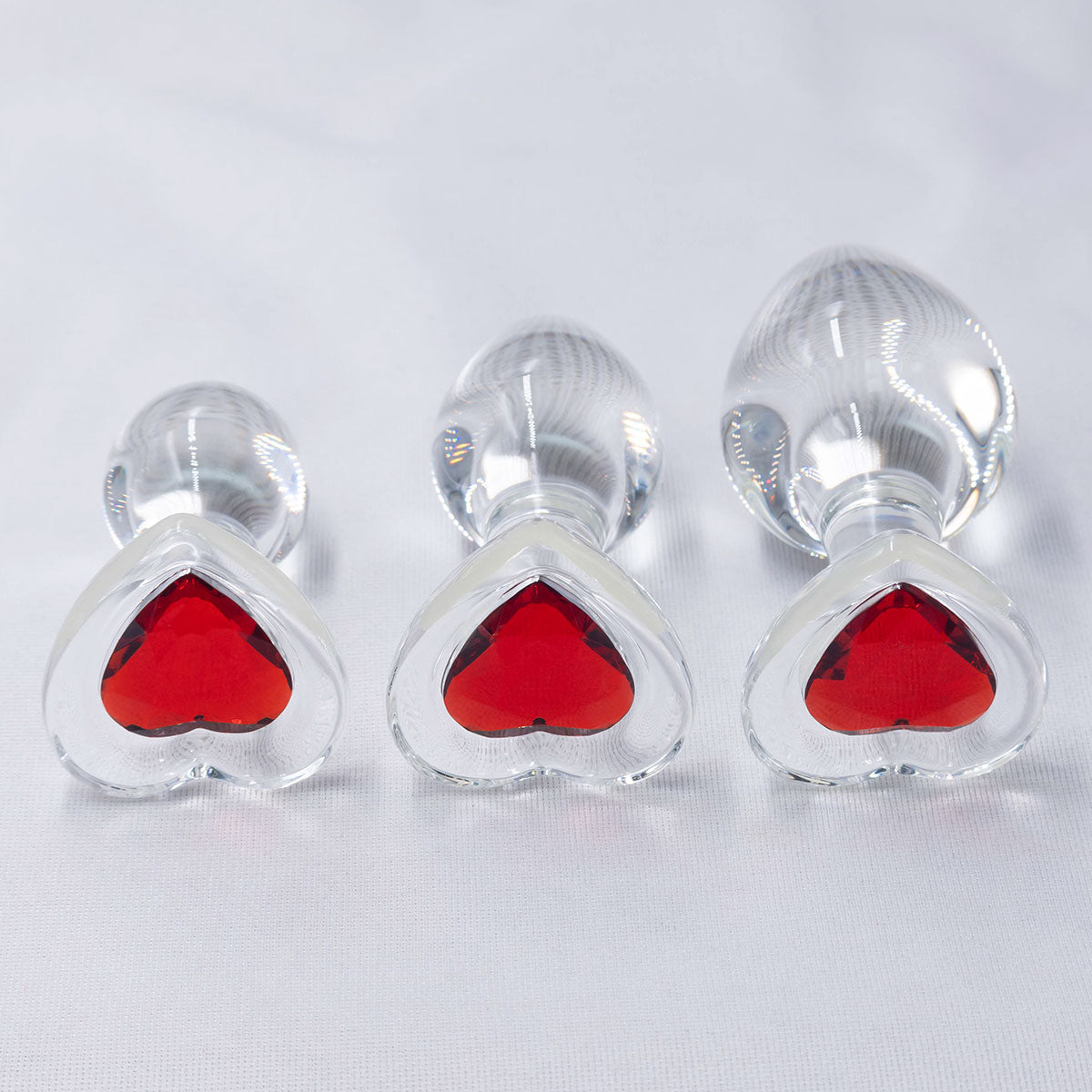 MV-X29063 Red Heart Gem Glass Anal Plug Set