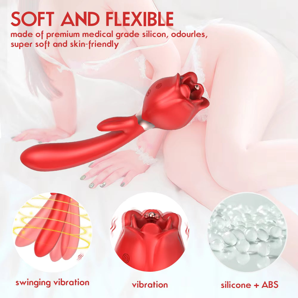 Adult Women Red Rose Shaped Sex Toy Pink Flower Vibrator