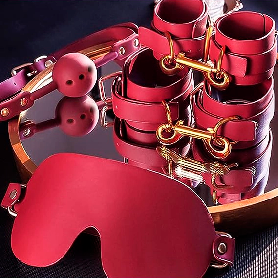 PU Leather Sex Bondage Adult Kits Adjustable Handcuffs Ankle Bracelets Bed Restraints BDSM Sex Bondage Set