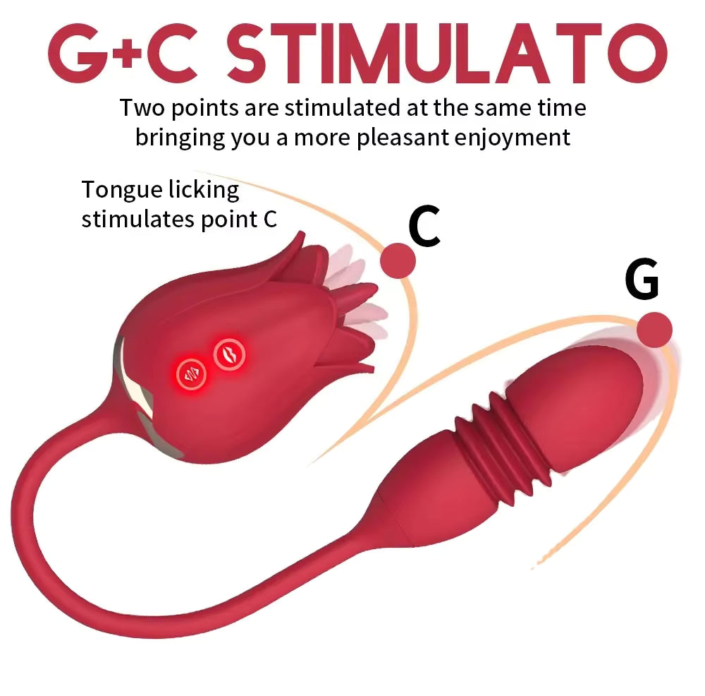 3 in 1 Tongue Licking Rose Sucking Toy Vibrator for Woman