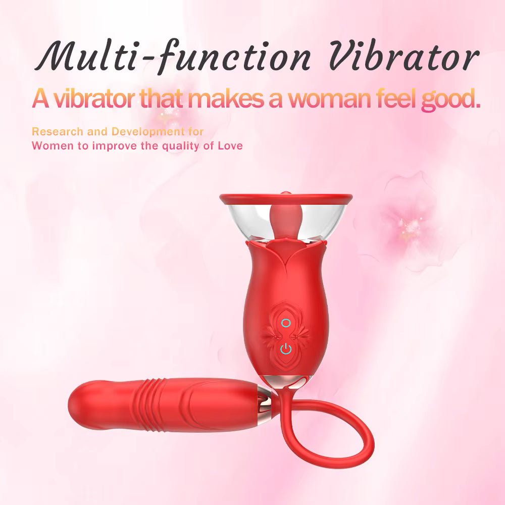2 in 1 Silicone Red Rose Sucking Vibrator Sex Toy