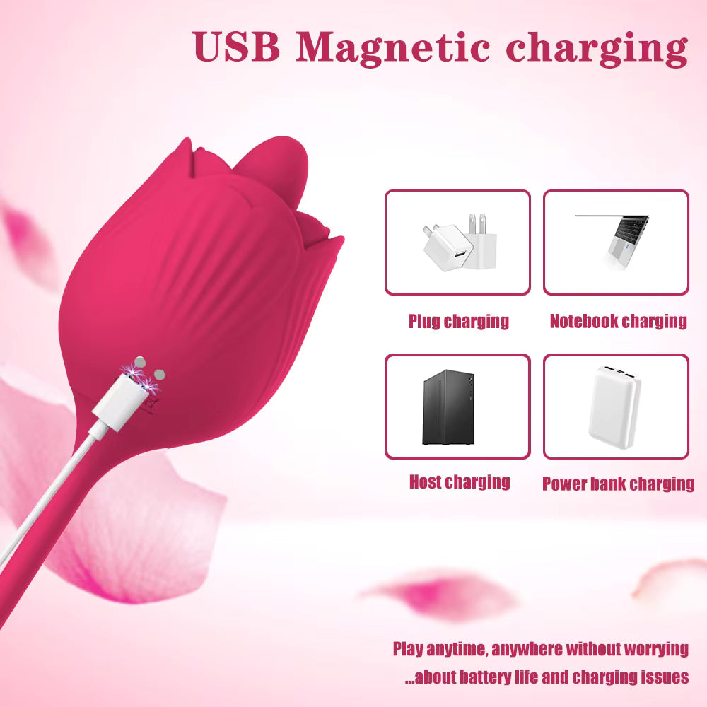 Licking Tongue Clitoris Stimulation Vibrating Telescopic Dildo Rose Vibrator
