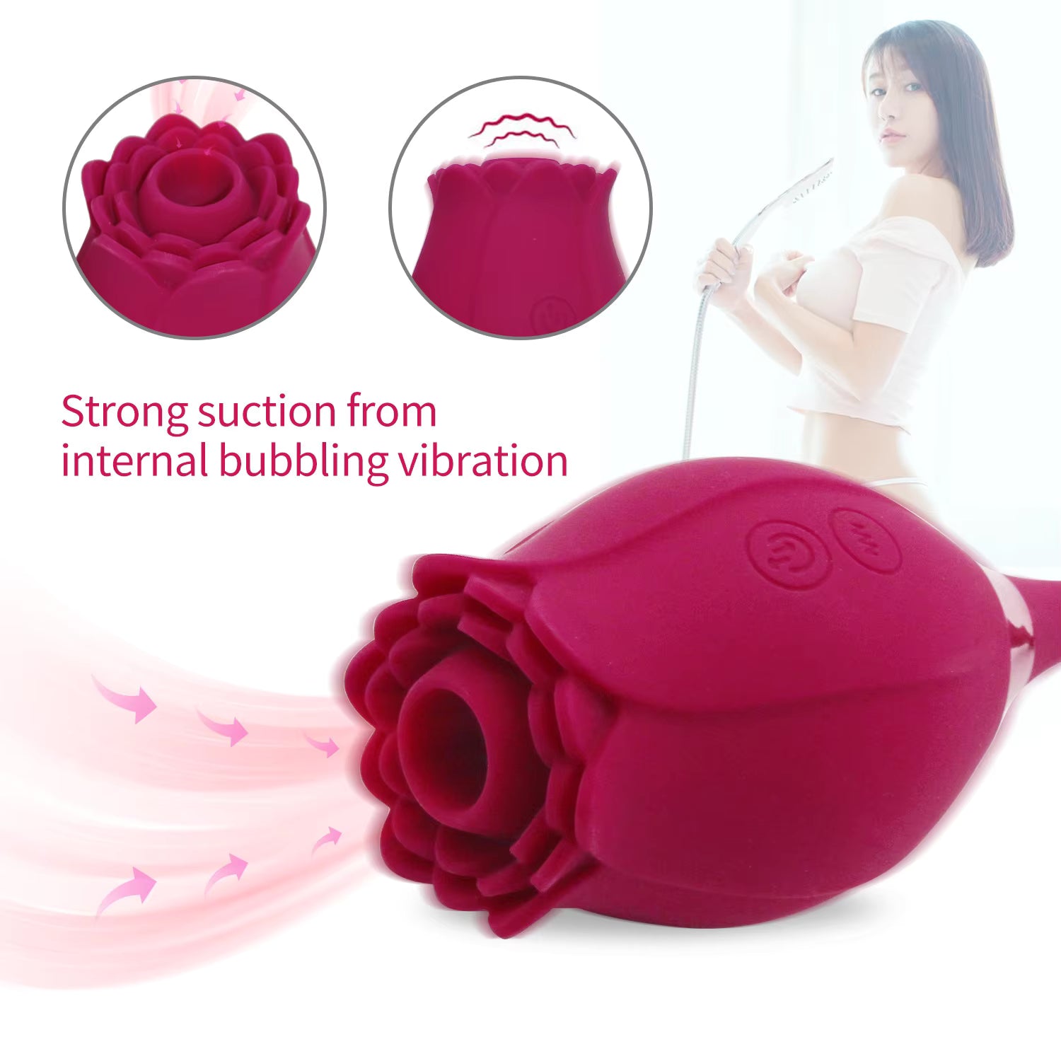 Double Head Use Rose Flower Shape Clitoral Sucking Vibrator Sex Toys