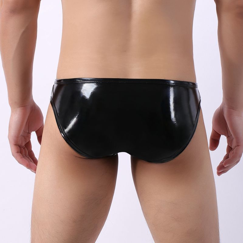 Hot Low Waist Patent Leather Easy Opened Male Panty