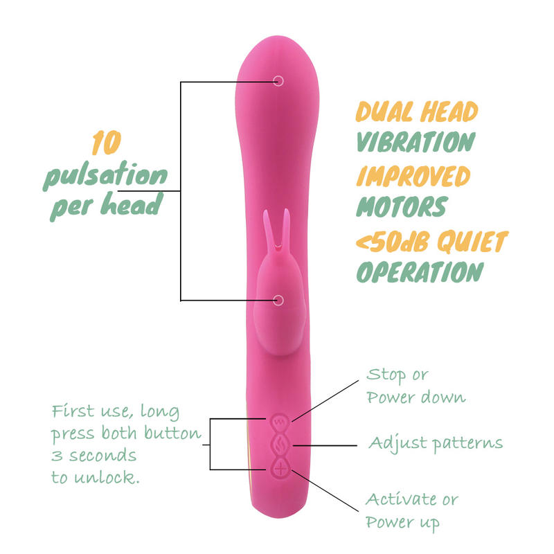 Heated Rabbit Double Headed Vibrator Women Masturbation Sex Toys