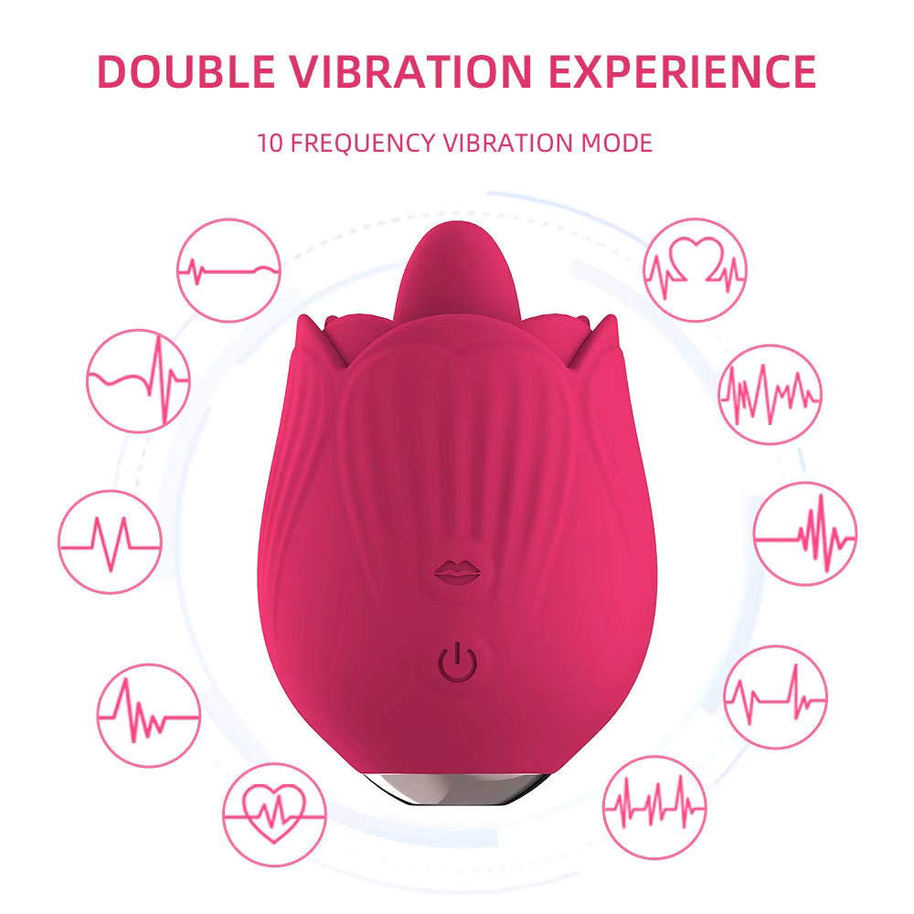 Womens Massage Clitoral Double Tongue Rose Vibrator