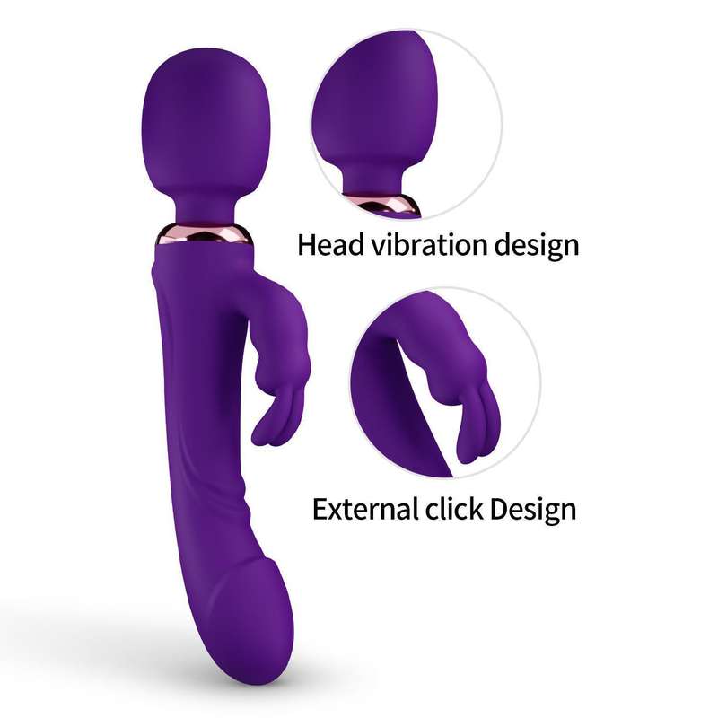 2 Motors Double Headed Vibrator Dildo G-Spot Rabbit Vibrator Wand for Clitoral Stimulation