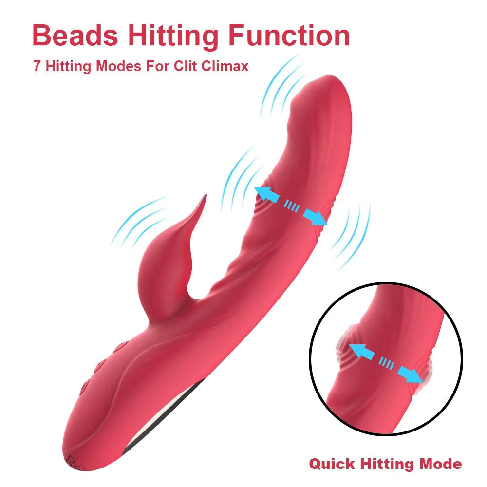 Female 3 in 1 Rabbit Silicone Vibrator Double Tap G-pot Vibrator