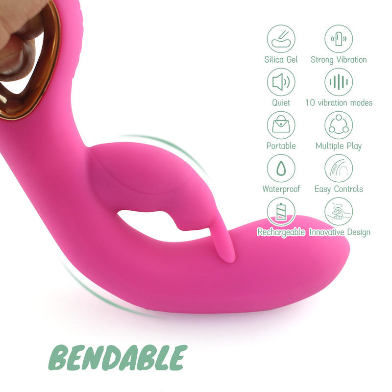 Heated Rabbit Double Headed Vibrator Women Masturbation Sex Toys