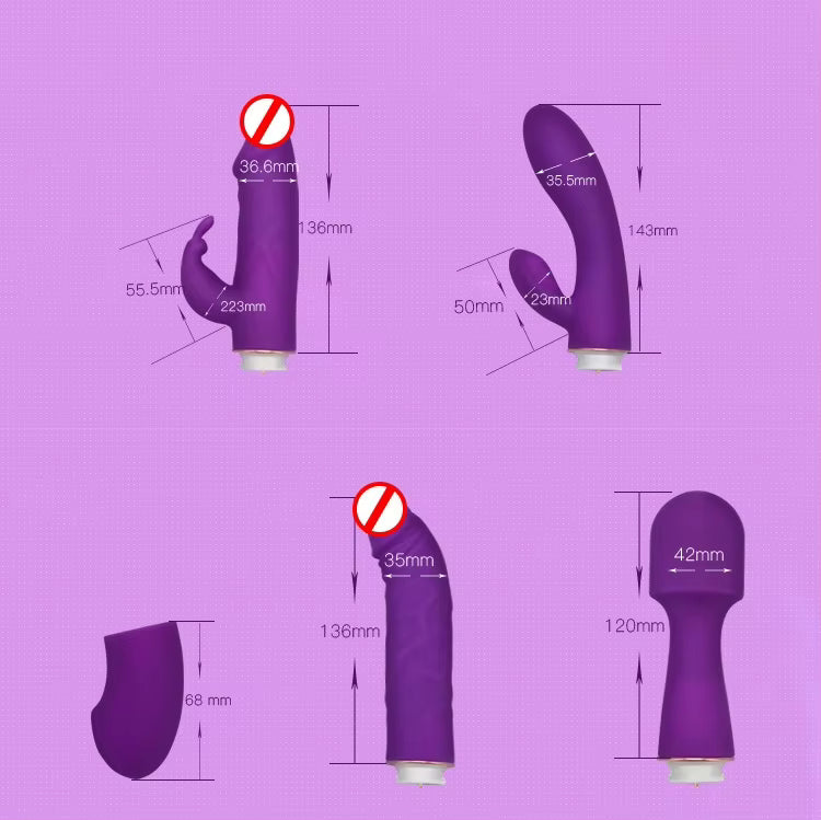 4 in 1 Couple Gift Rabbit Clitoral Wand Vibrator Dildo Nipple Adult Sex Toys