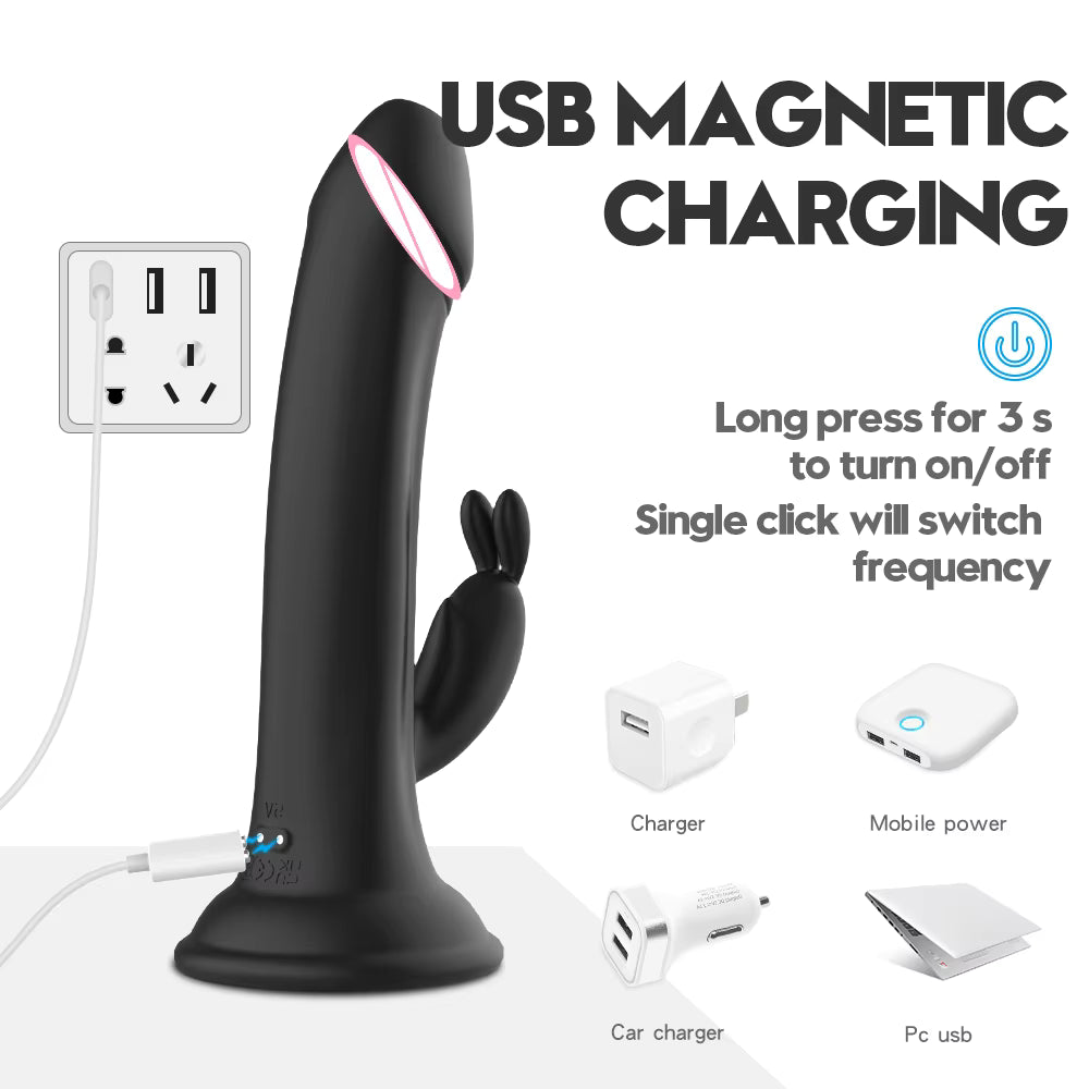 Rabbit Vibrator Thrusting G Spot Stimulation Massager with Suction Cup Waterproof in Bathroom