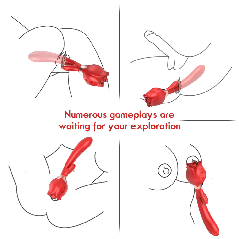 Adult Women Red Rose Shaped Sex Toy Pink Flower Vibrator
