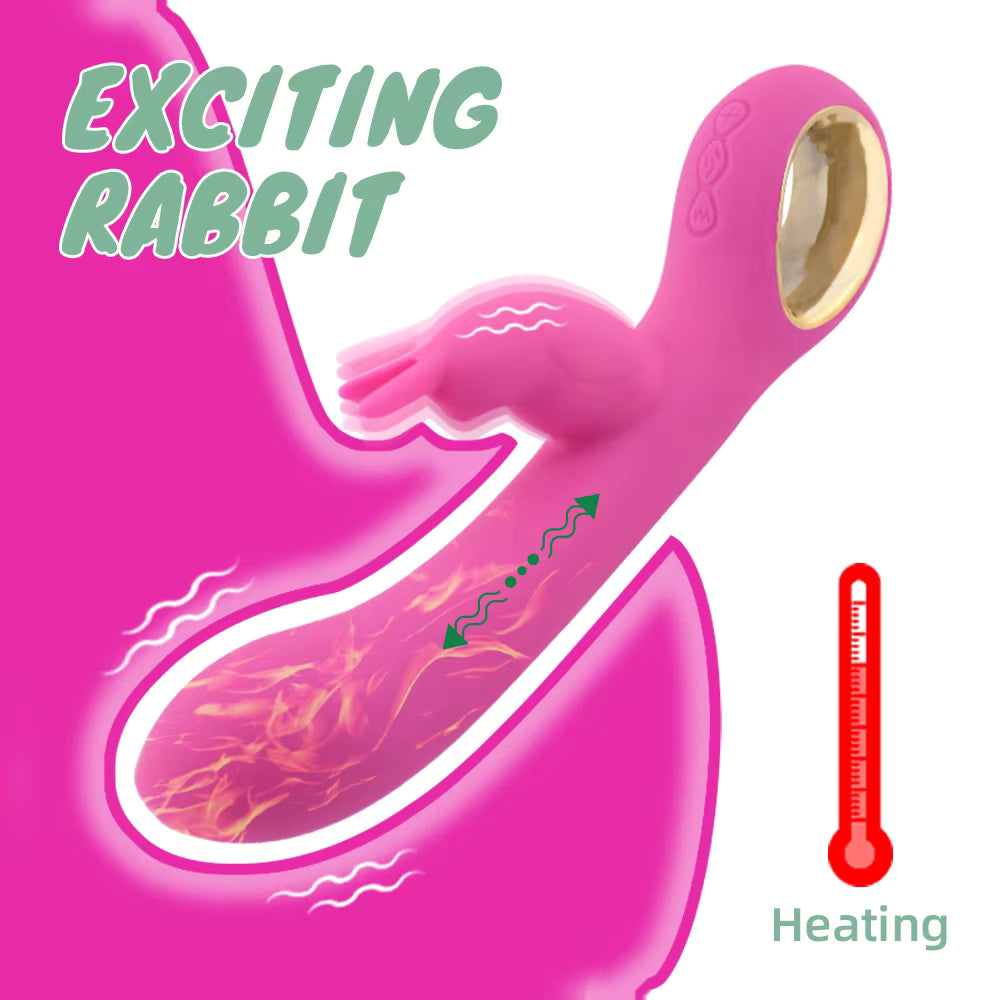 Heated Rabbit Double Headed Vibrator Women Masturbation Sex Toys