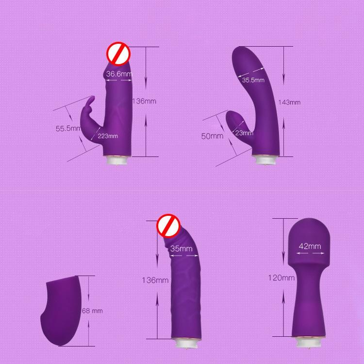 4 in 1 Couple Gift Rabbit Clitoral Wand Vibrator Dildo Nipple Adult Sex Toys