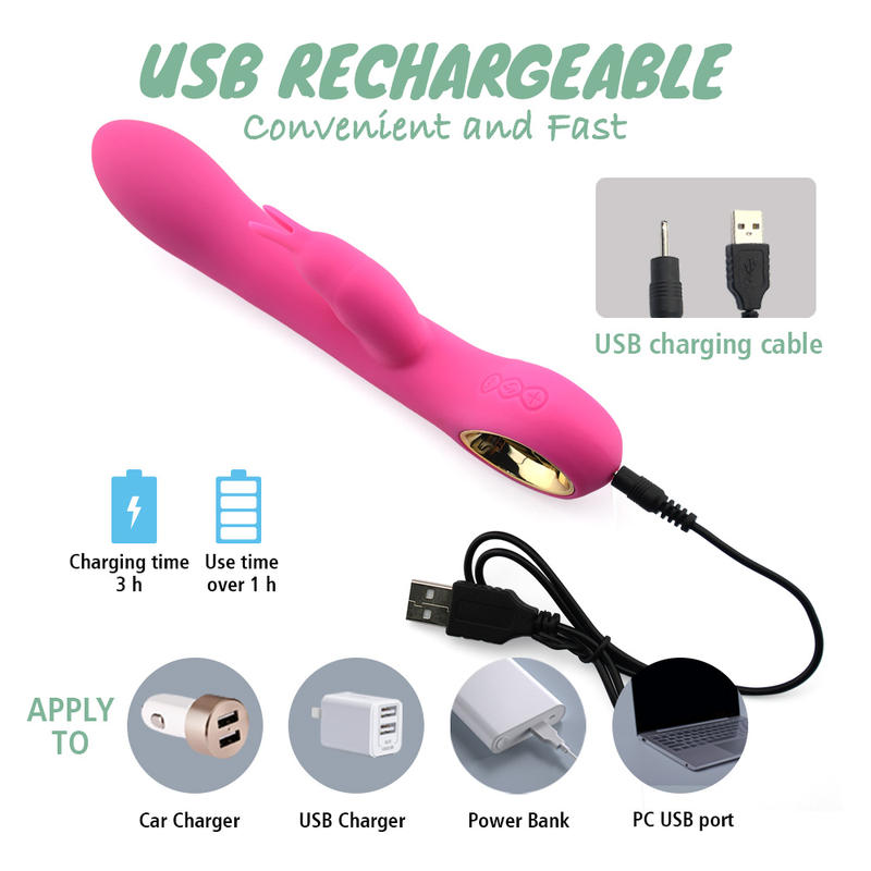 Heated Rabbit Double Headed Vibrator Women Masturbation Sex Toys