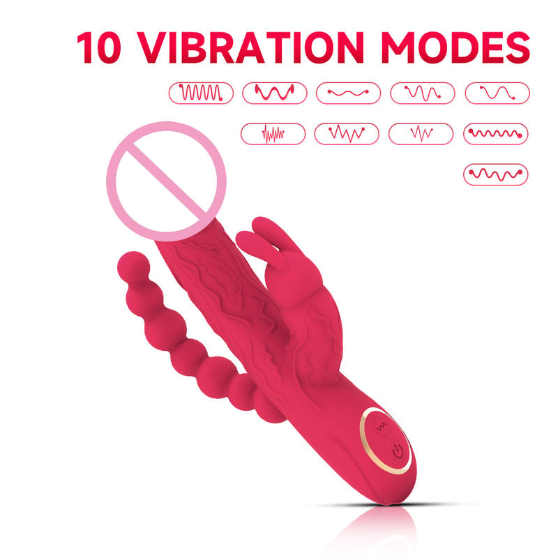 10 Frequency Vibration Mode Anal Bead Massager G-spot Simulation Penis Rabbit Vibrator
