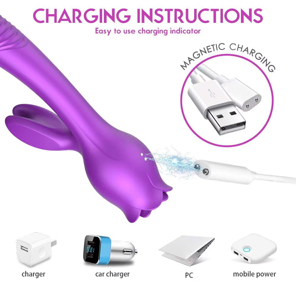 G-Spot Vaginal Clit Stimulator Rose Wand Rabbit Vibrator Women Sex Toys