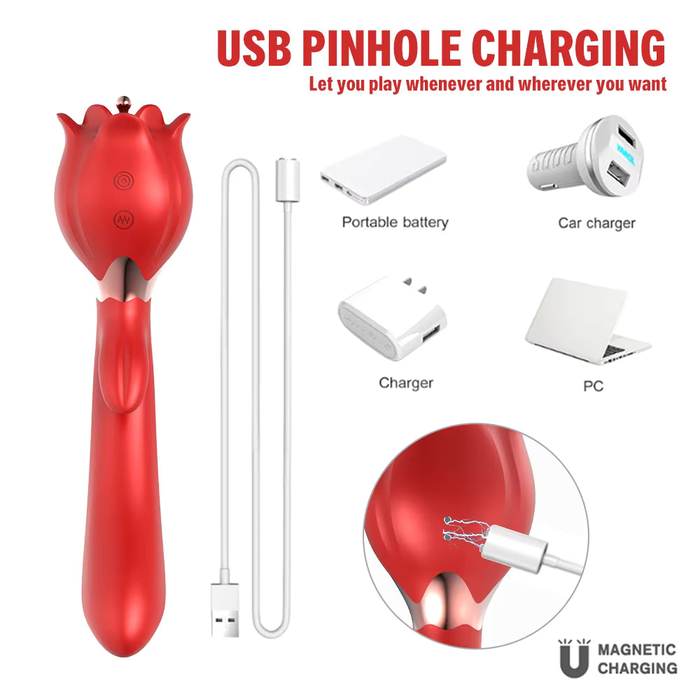 Adult Women Red Rose Shaped Sex Toy Pink Flower Vibrator