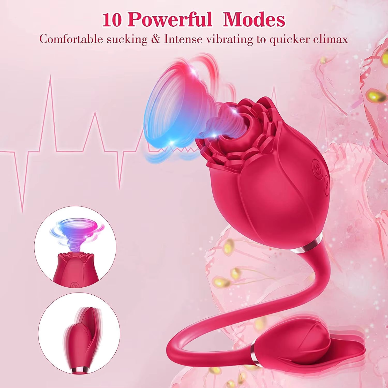 Double Head Use Rose Flower Shape Clitoral Sucking Vibrator Sex Toys