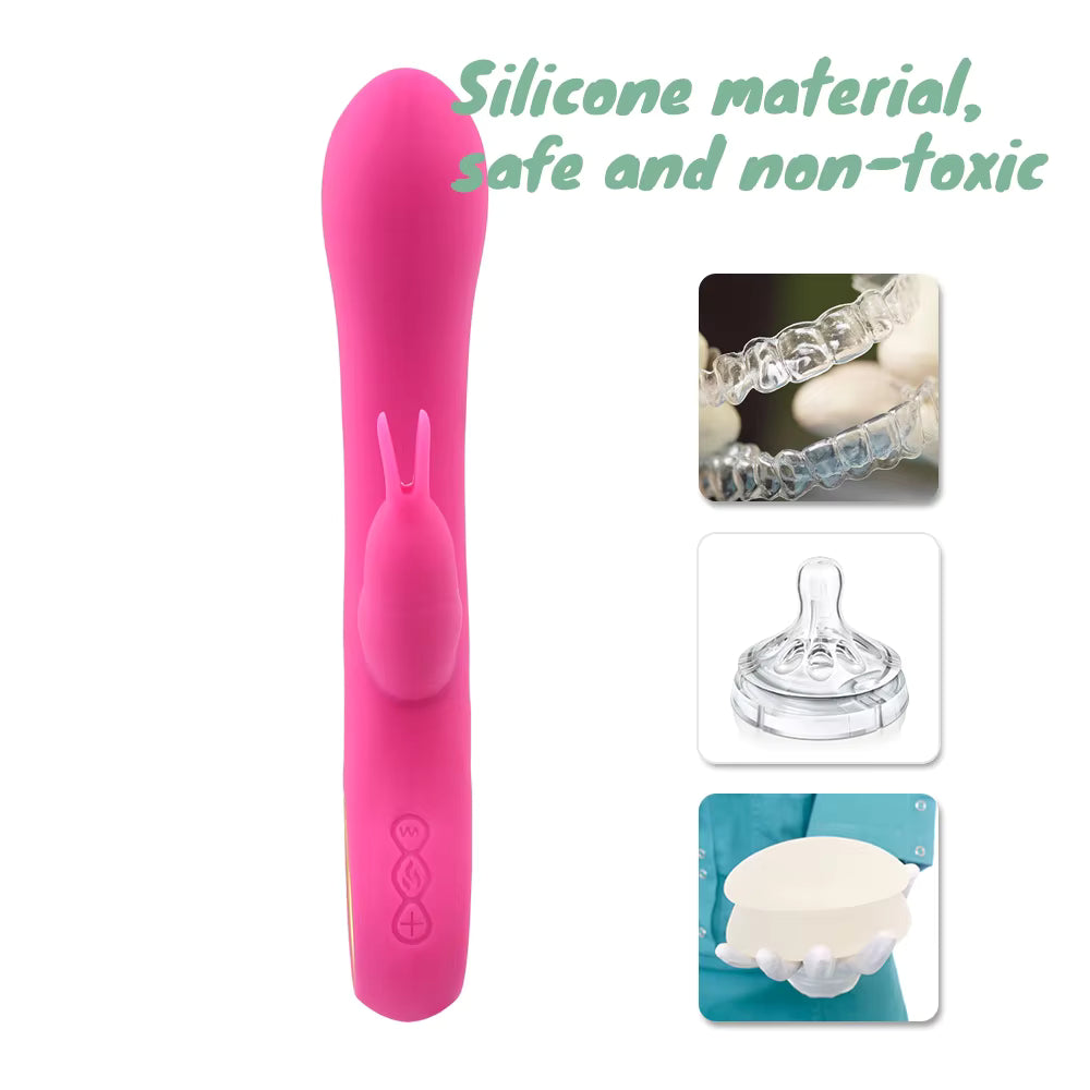 Heated Rabbit Double Headed Vibrator Women Masturbation Sex Toys