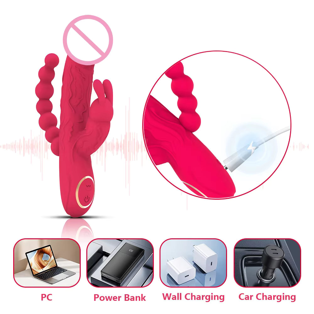 10 Frequency Vibration Mode Anal Bead Massager G-spot Simulation Penis Rabbit Vibrator