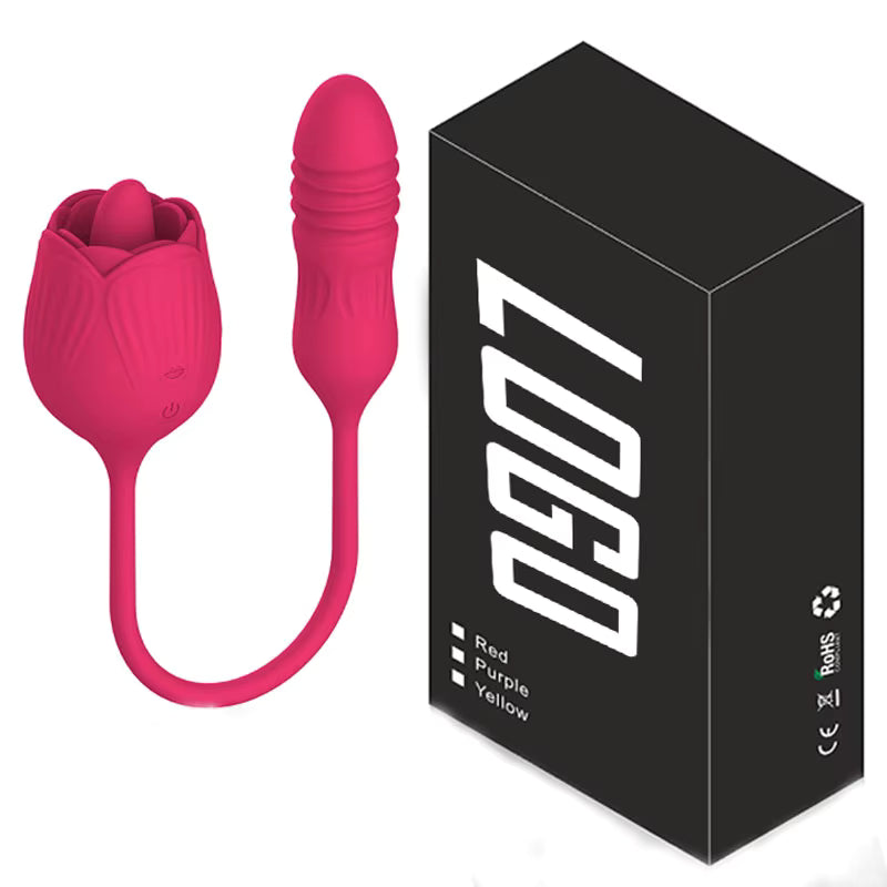 Licking Tongue Clitoris Stimulation Vibrating Telescopic Dildo Rose Vibrator