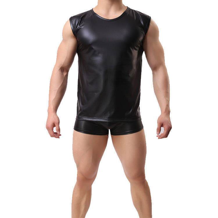 Sexy Faux Leather Slim Vest For Men