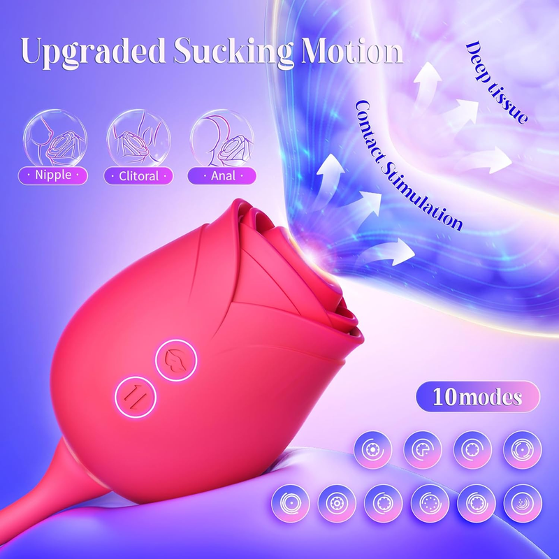 Adult Rose Vibrator 2 in 1 Love Egg with Dildo Masturbator Licking Ball Retractable Rod Vibrator