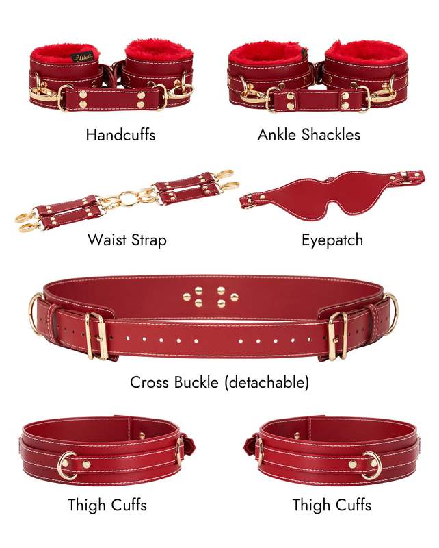 Adjustable Handcuffs Ankle Cuff Thigh Cuffs Blindfold Cross Waist Strap Sex Bondage BDSM Kit - Lovetoys wholesales shop