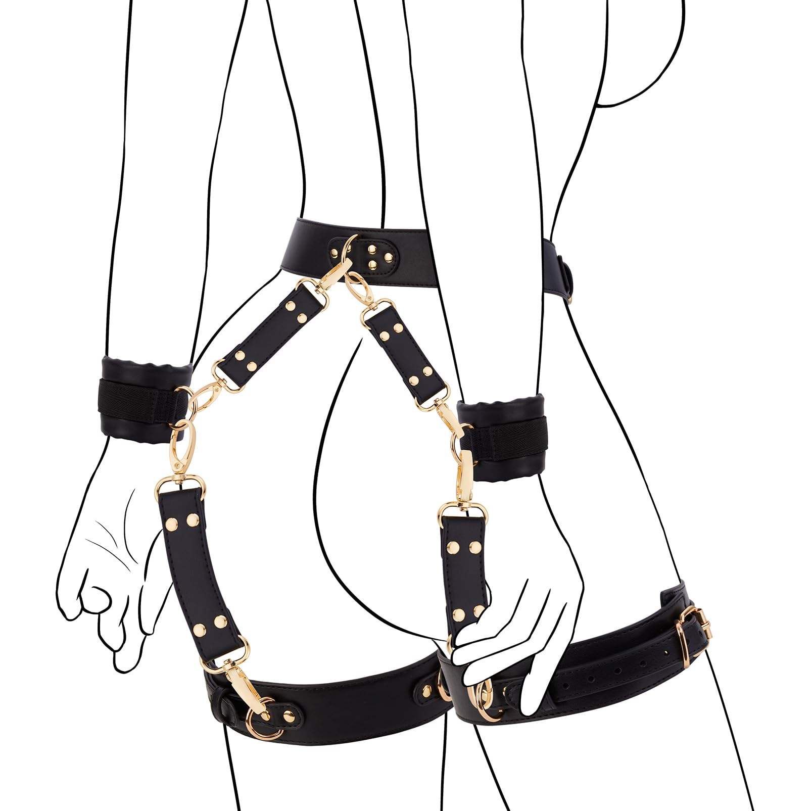 Adjustable Handcuffs Ankle Cuff Thigh Cuffs Blindfold Cross Waist Strap Sex Bondage BDSM Kit - Lovetoys wholesales shop