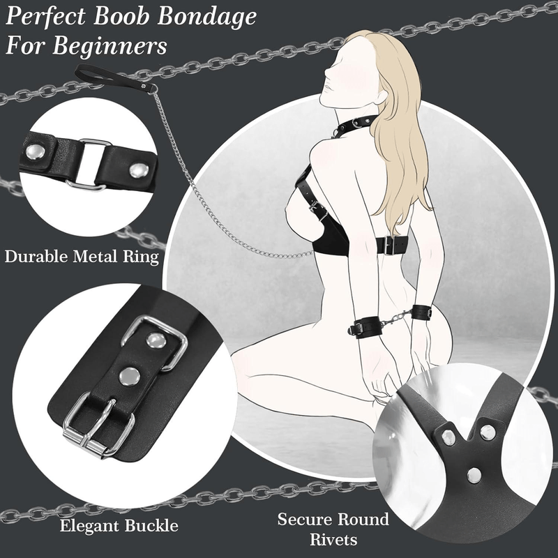 BDSM PU Leather Bondage Sex Breast Restraints Set - Lovetoys wholesales shop