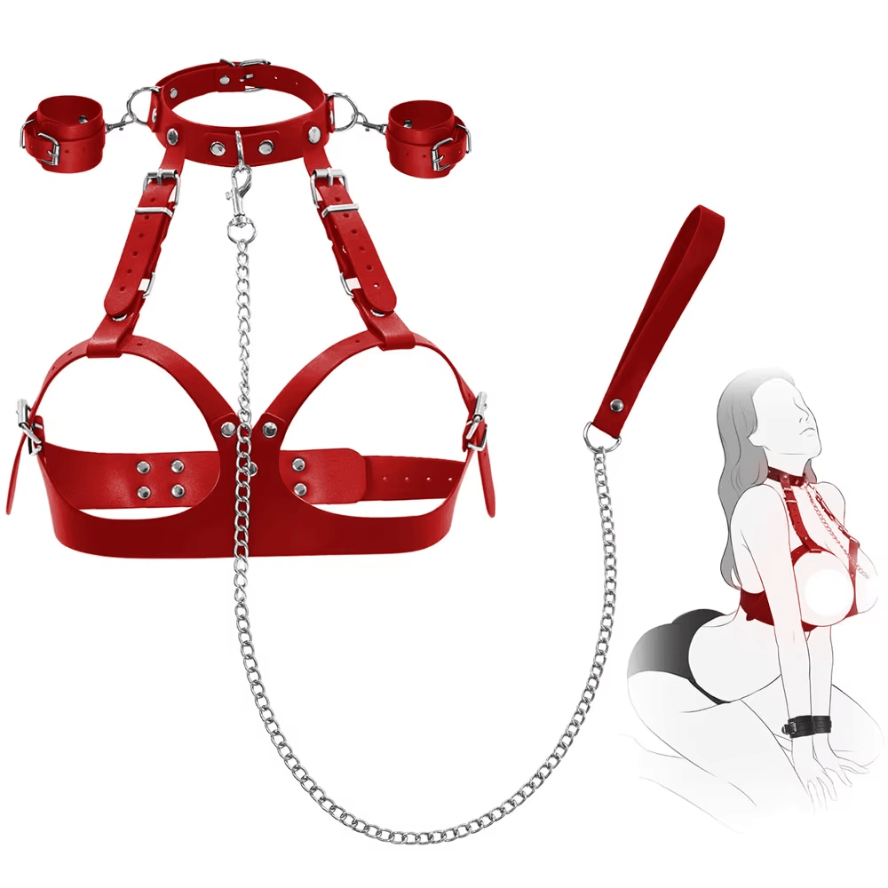 BDSM PU Leather Bondage Sex Breast Restraints Set - Lovetoys wholesales shop