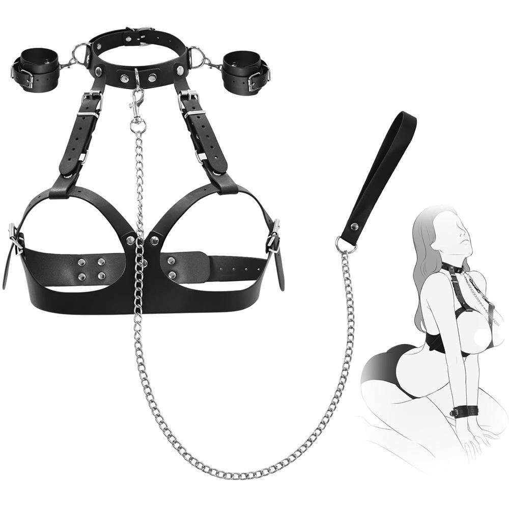 BDSM PU Leather Bondage Sex Breast Restraints Set - Lovetoys wholesales shop