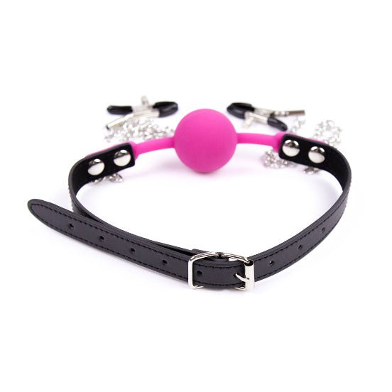BDSM Silicone Ball Gag With Nipple Clamps - Lovetoys wholesales shop