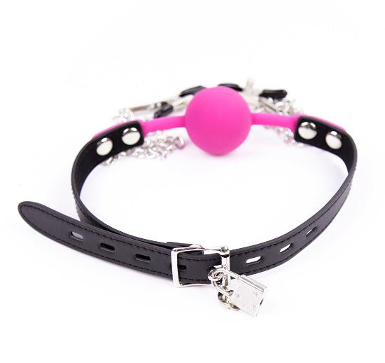 BDSM Silicone Ball Gag With Nipple Clamps - Lovetoys wholesales shop