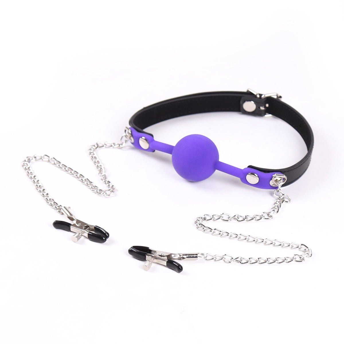 BDSM Silicone Ball Gag With Nipple Clamps - Lovetoys wholesales shop