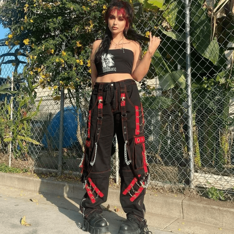 Black Women Personality Gothic Style Loose Casual Chain Pants - Lovetoys wholesales shop