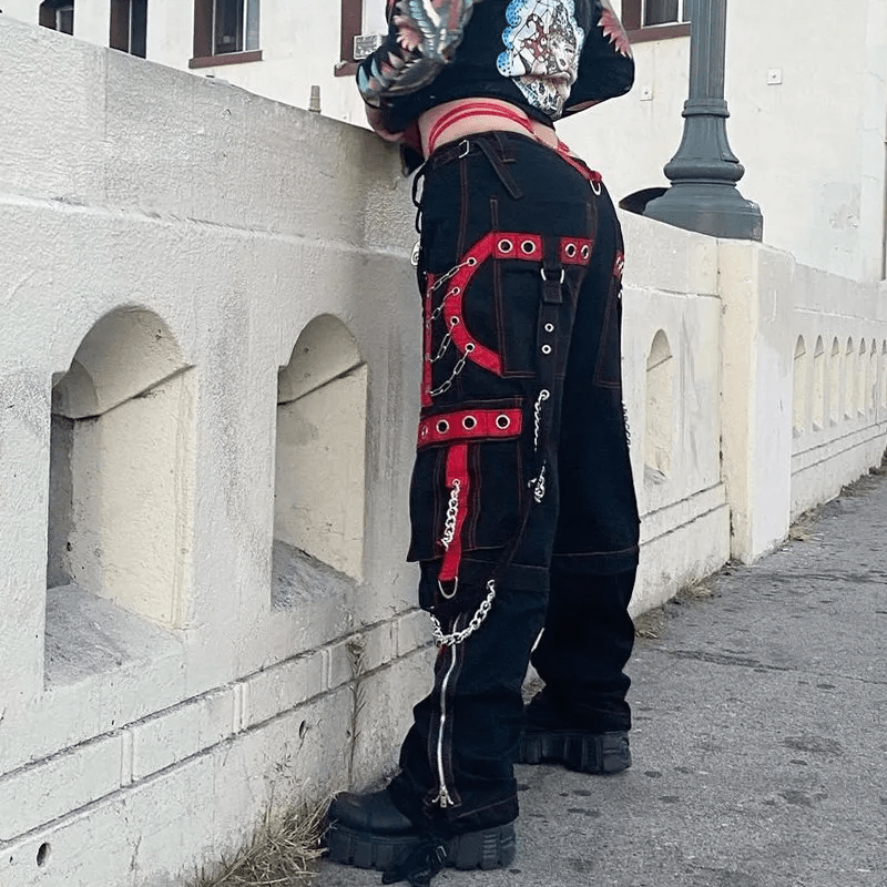 Black Women Personality Gothic Style Loose Casual Chain Pants - Lovetoys wholesales shop