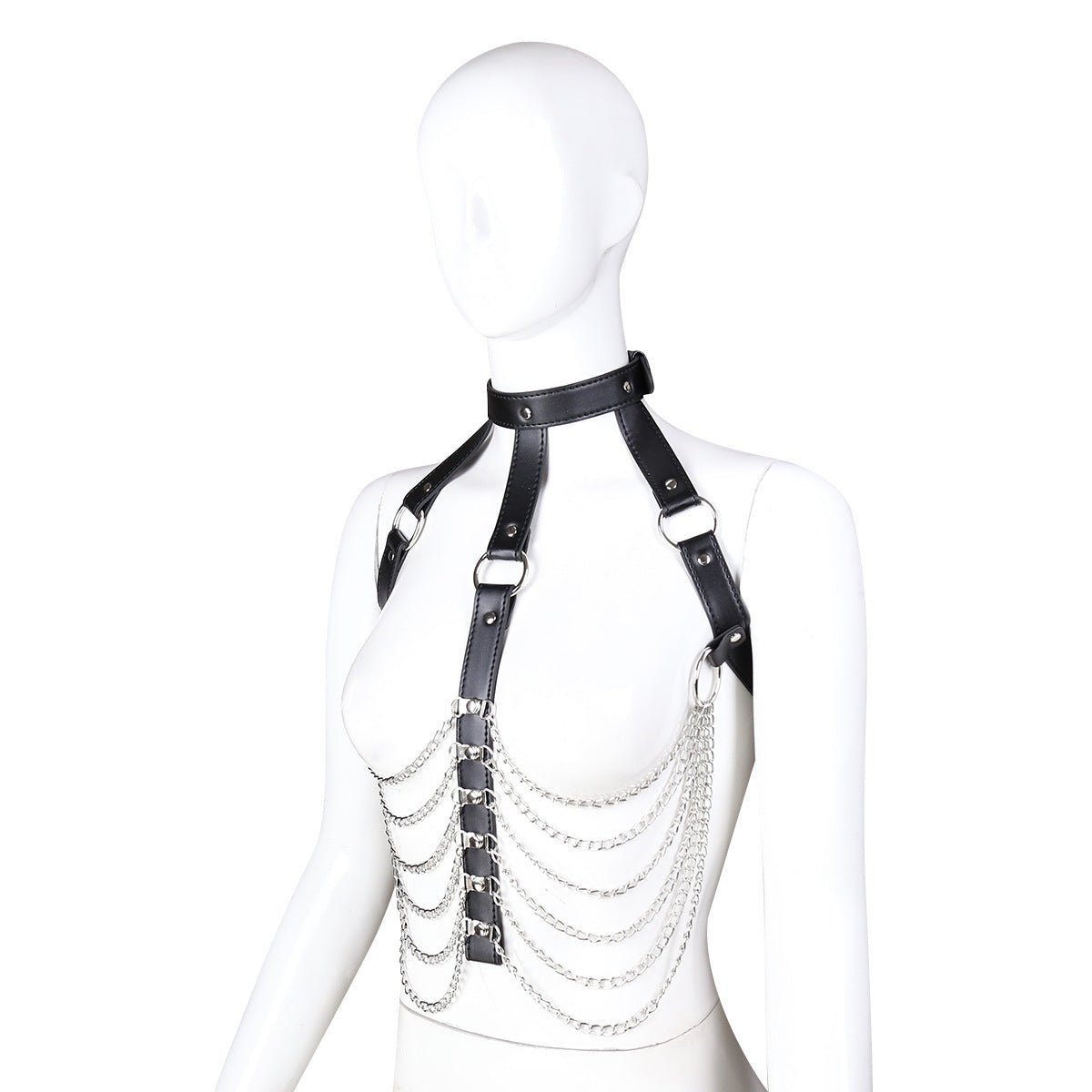 Body Chain Black Leather Bra Caged Harness - Lovetoys wholesales shop