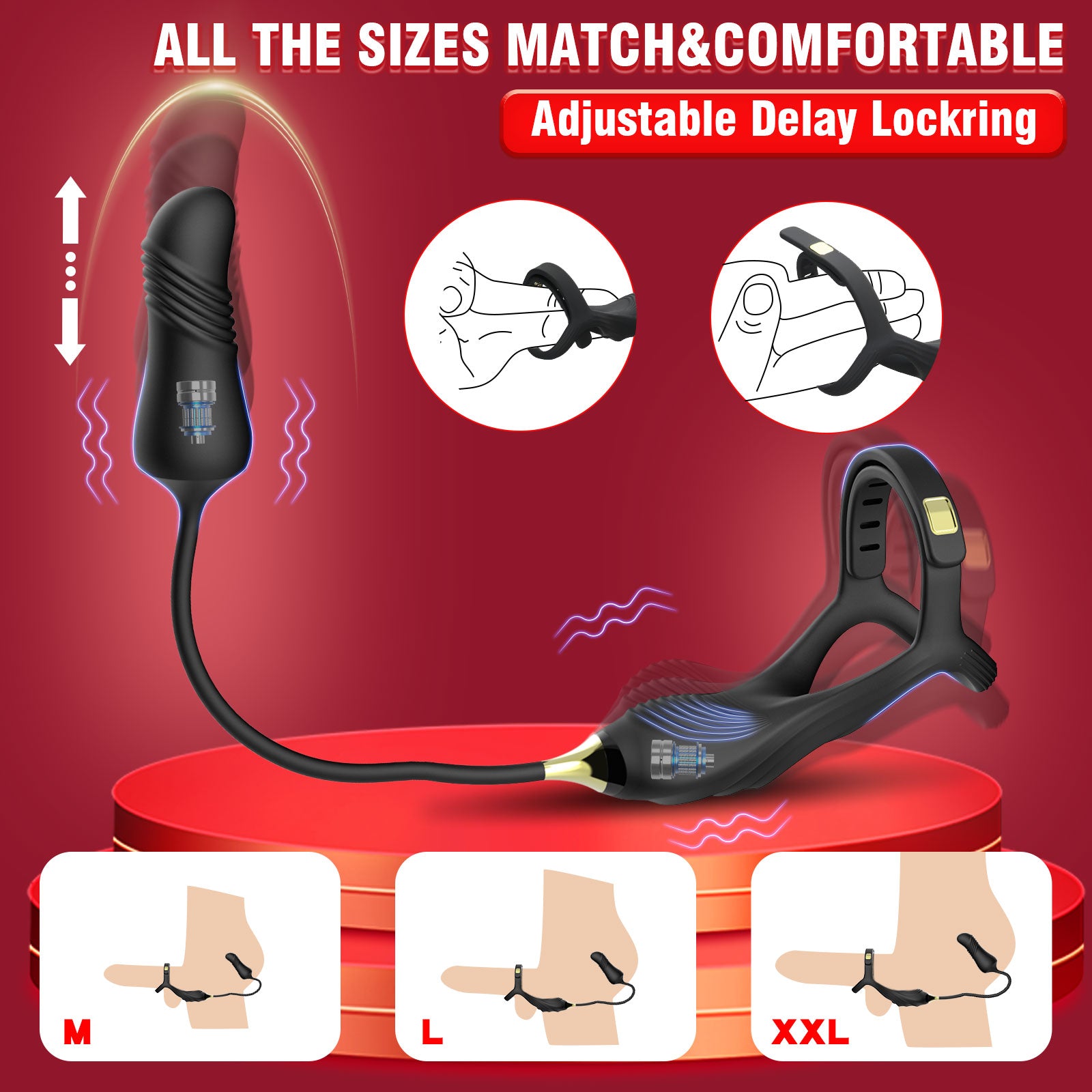 Buckle Cock Ring With Thrusting Butt Plug - Lovetoys wholesales shop