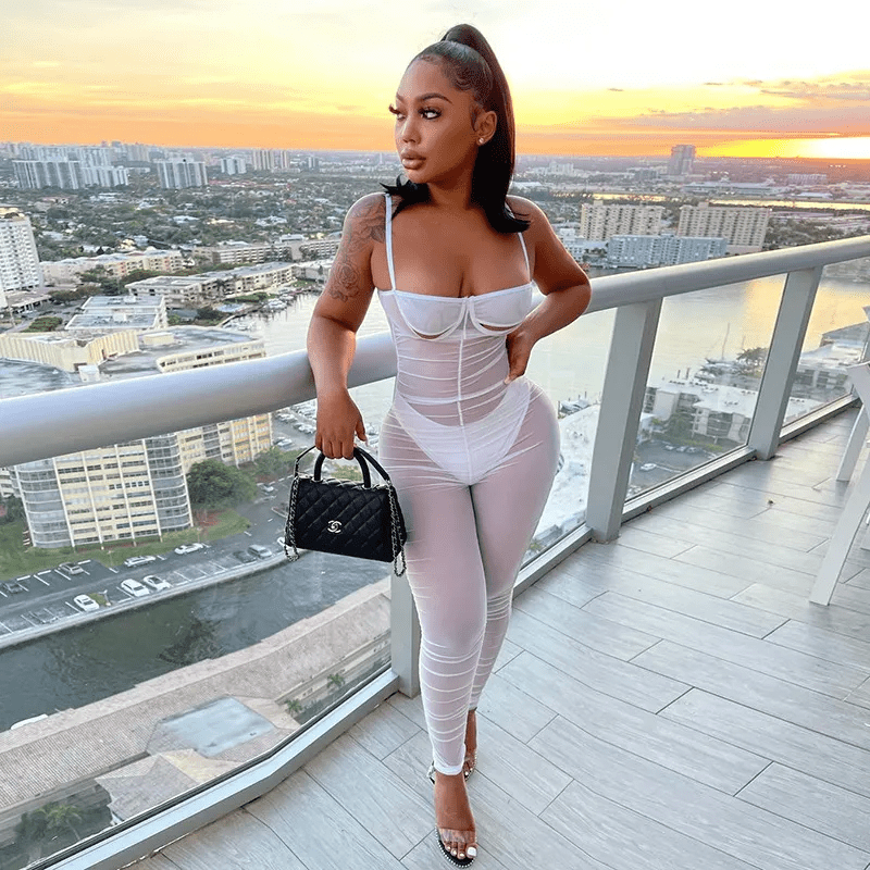 Casual Women Mesh Suspenders Pleated Slim Fit Jumpsuit - Lovetoys wholesales shop