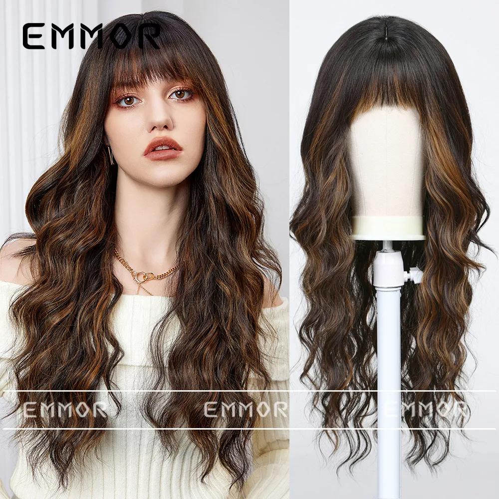 Gradient Platinum Women Long Curly Hair Bangs Wig