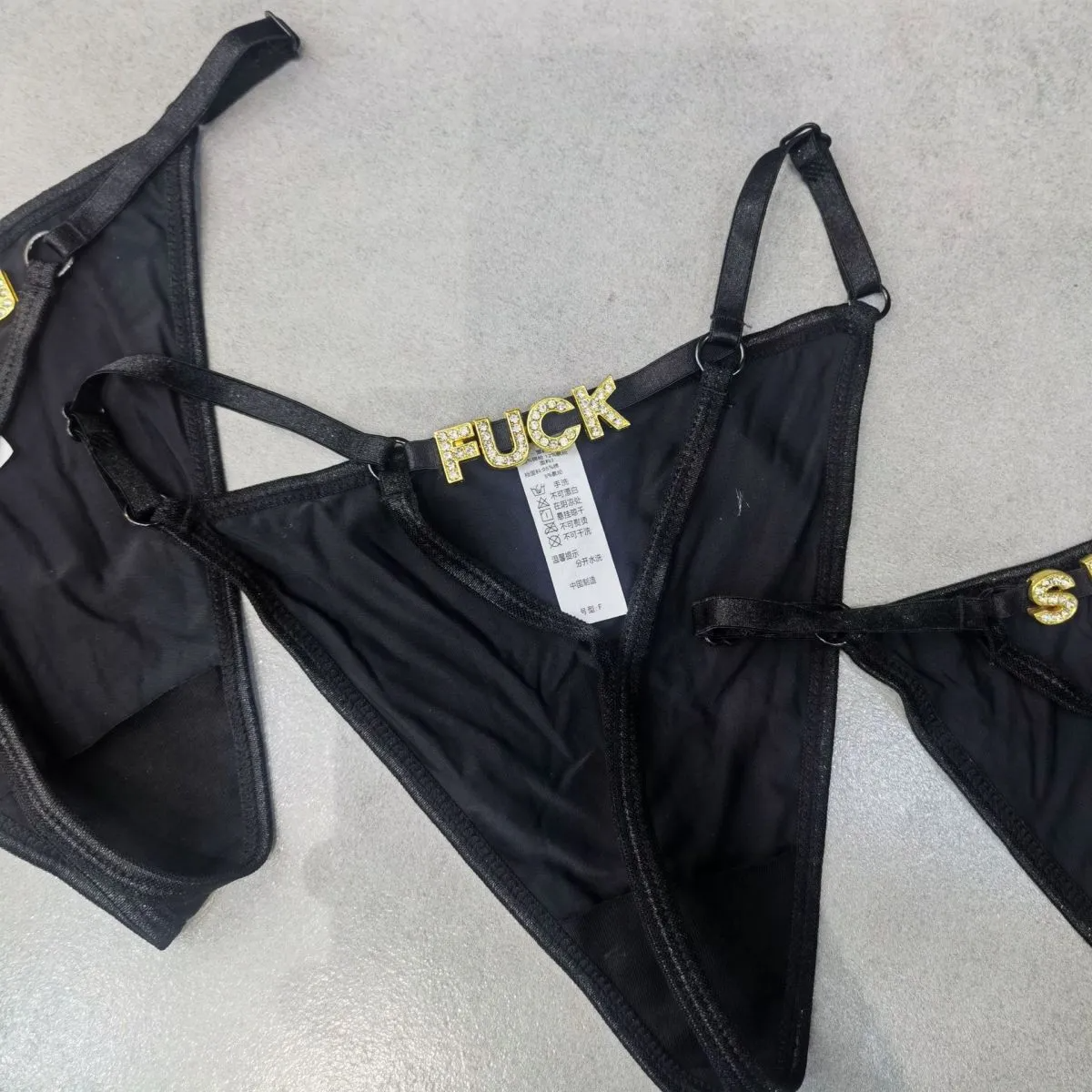 Women Sexy Rhinestone Letter Thong