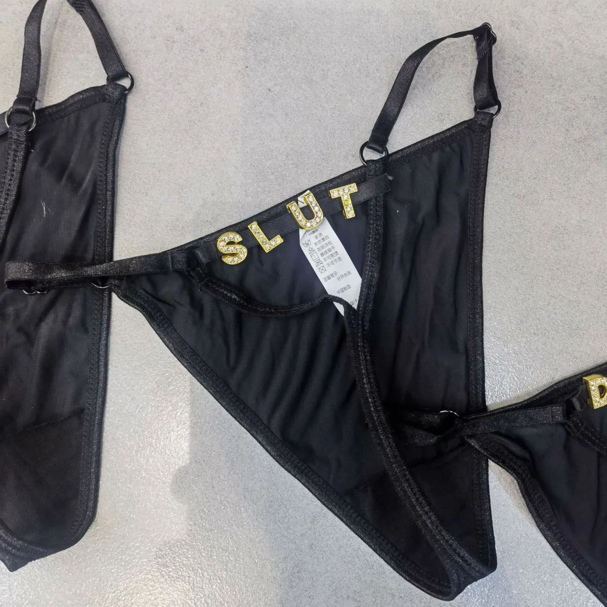 Women Sexy Rhinestone Letter Thong